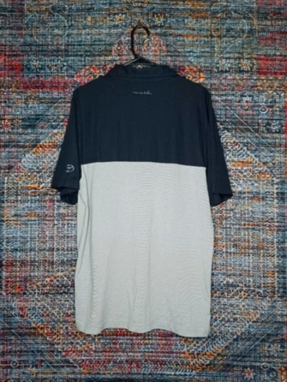 Travis Mathew mens black gray color block striped Toyota golf polo L EUC - Picture 2 of 5